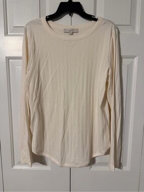 LOFT Cream Ribbed Long-Sleeve Tee